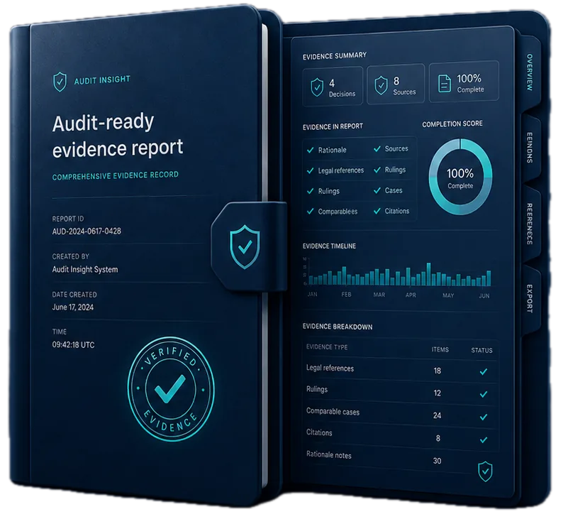 CLIQ audit report attaching tariff rationale, legal references, rulings, and comparable cases to a classification