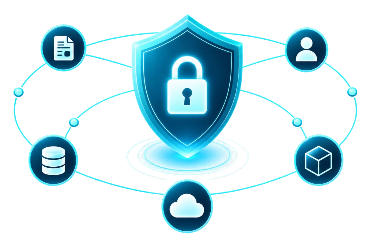 Customer shipment data, documents, and cloud storage encrypted and locked behind a central security shield